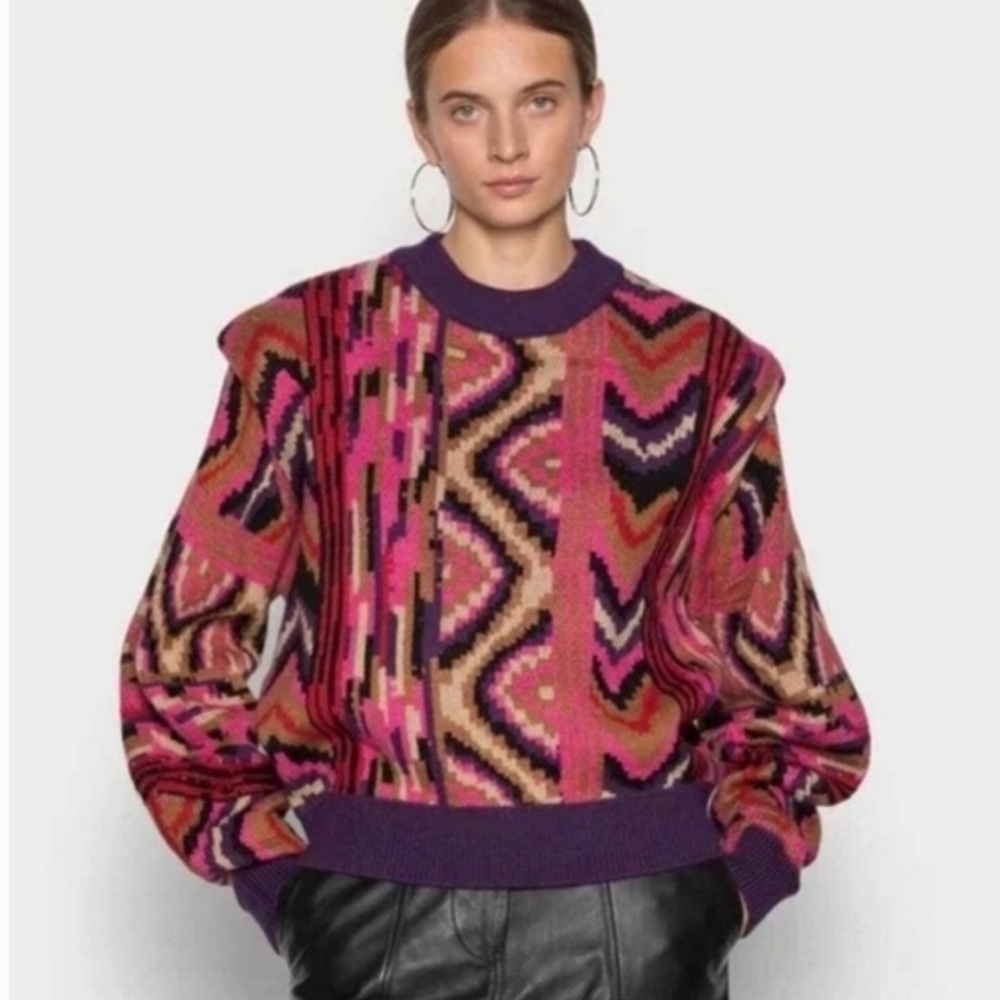 FARM Rio Multicolor Pink Purple Patterned Knit Sweater